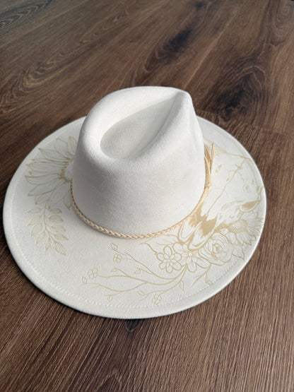 HAND BURNED LONGHORN SUNFLOWER HAT