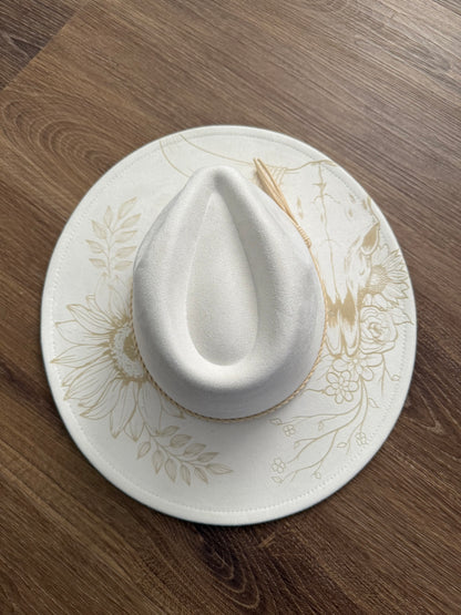 HAND BURNED LONGHORN SUNFLOWER HAT